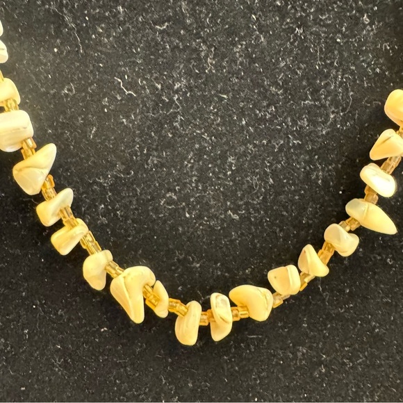 Vintage Artisan Mother of Pearl and Beaded Butterscotch Necklace Handmade - Picture 2 of 16